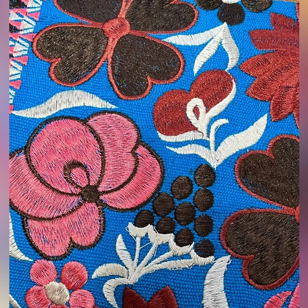 Floral Embroidered Clutch/Crossbody with Blue Tassels